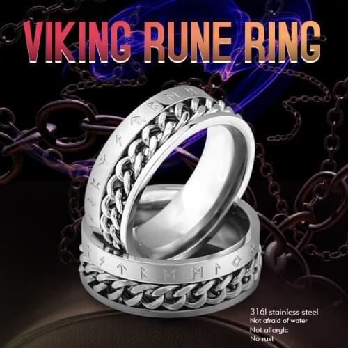 Beier 316L Stainless Steel Fashion Style nose viking rotatable chain and rune Ring for men jewelry Odin Amulet Vintage LR-R130