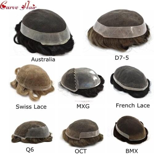 Custom Men Toupee Mono Base With Poly Coating All Around 10*8" Size Density 130% Slight Wave 350B# 365B