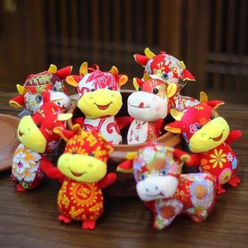 10-15cm 2021 New Year Chinese Zodiac Ox Cattle Plush Toys Red Milk Cow Mascot Plush Doll Stuffed For Children Kids Birthday Gift
