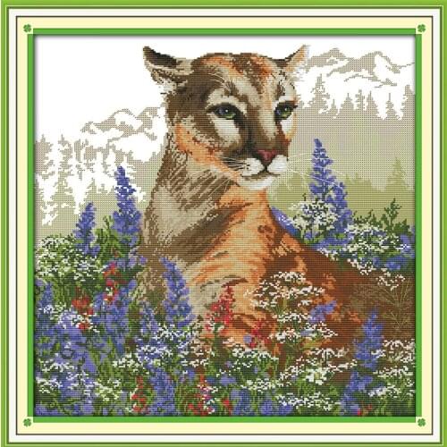 The leopard with flowers Animal cross stitch kits 14ct white 11ct printed embroidery DIY handmade needle work wall home decor