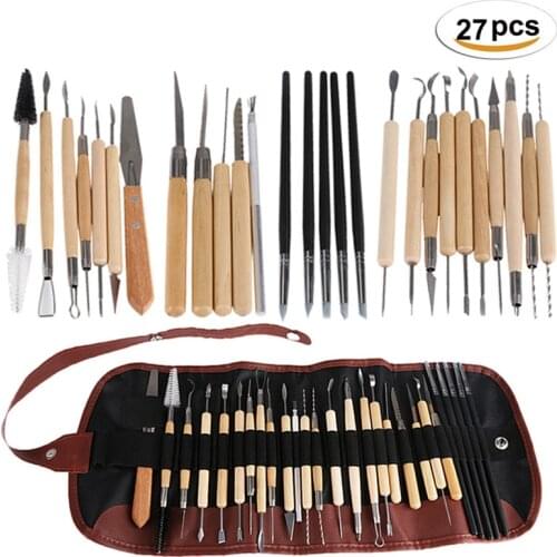 27Pcs DIY Arts Crafts Clay Sculpting Tools Set Modeling Carving Tool kit Pottery & Ceramics Wooden Handle Modeling Clay Tools
