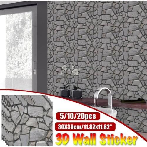 10Pcs 5Pcs 30x30cm Waterproof Stone Brick Wall Sticker Self adhesive Wallpaper Home Decor Wall Art Decal Home Room Kitchen Decor