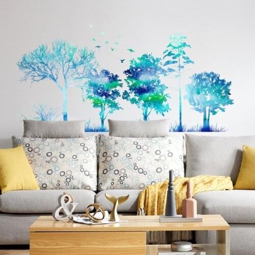 Blue Dream Forest Wall Stickers Tree Modern Teenager Living Room Bedroom Home Decoration Aesthetic Self Adhesive Wallstickers