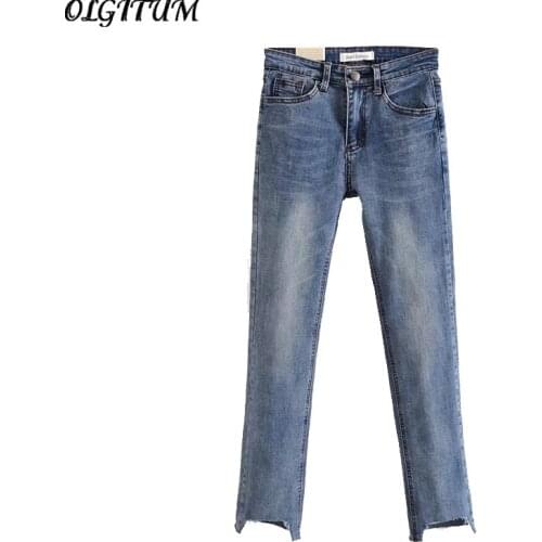 New Arrival Women Solid Color Jeans Fashion Slim Wild Lrregular Soft Jeans Comfortable Regular Denim Pencil Pants Female