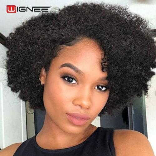 Wignee Afro Kinky Curly Wig Short Fluffy Hair Wigs Brazilian Natural Black Jerry Curl Human Hair 100% Human Hair For Black Women