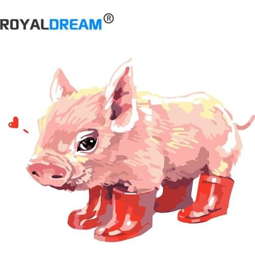 ROYALDREAM Boots Pig Painting By Numbers Handpainted Canvas Painting Home Wall Art Picture For Living Room Unique Gift