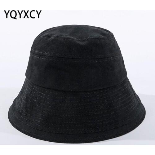 Hat Cap Women Cotton Simple Bucket Hat Female Summer Sun Hat Korean Fisherman Cap Casual Black High Quality