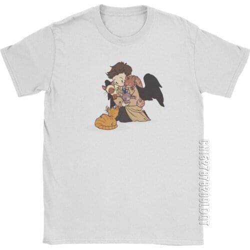 Supernatural T-Shirt Spn Brothers Castiel And Kittens Man T Shirt Funky Purified Cotton Short Sleeved Tee Shirt Printing