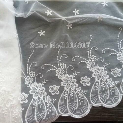 Off-white Super-wide Exquisite Soft Gauze Embroidery Lace Fabric Lace Trim DIY Clothes Accessories Width 42cm 3Yds/lot