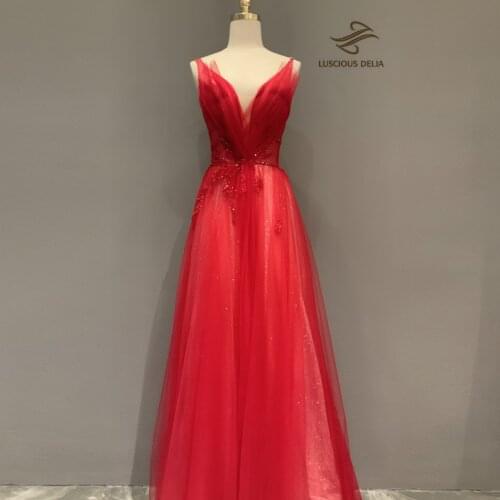 Light Luxury Evening Dresses 2021 Sexy V-neck Sleeveless gauze Formal Dress Luscious Delia