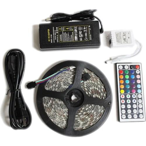 Led strip light 5050 rgb set waterproof ip65 5m 300led with remote controller 12v 5a power supply adapter color change led tape