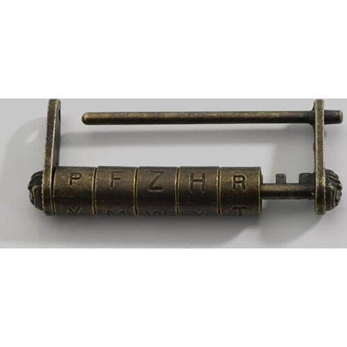 Vintage / Antique Da Vinci Code Lock Bronze/Brass Hand Carved Solid Figure English alphabet Leonardo da Vinci; DaVinci; Léonard