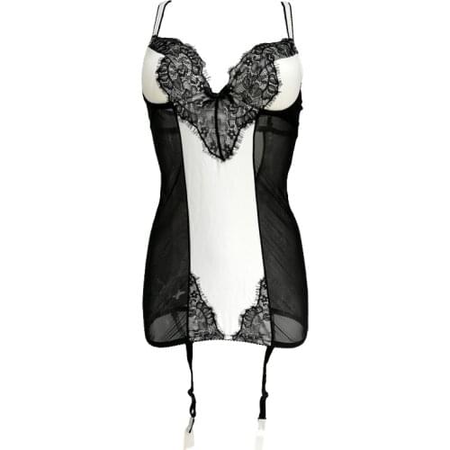 Black Eyelash Lace Gauze Women Bustier for Female Corset with belts Removable Strap Metal clips Underwear Sexy Lingerie SLA008