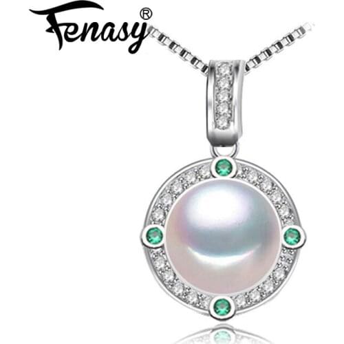 FENASY 925 Sterling Silver Dainty Freshwater Pearl Necklace Star Statement Green Crystal Boho Necklace For Women Pearl Jewelry