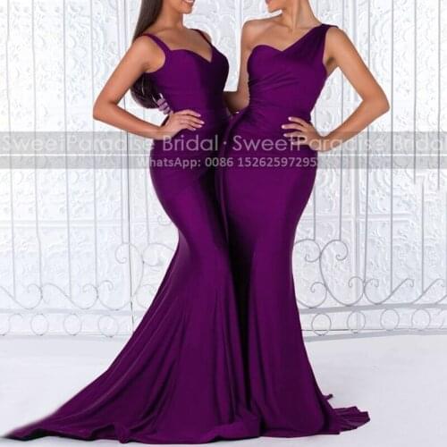 Latest Red Mermaid Bridesmaid Dresses 2021 High Neck Women Long Sweep Train Wedding Party Dress Bridal Vestido De Fiesta De Boda