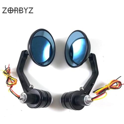 ZORBYZ Motorcycle 7/8" 22mm Black Handle Bar End Rearview Side Mirror LED Turn Signal Strobe Side Marker Light For Harley Honda