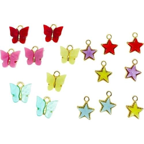 10Pcs/Lot Colorful Acrylic Butterfly Charms Mix Cute Star Pendants Jewelry Accessories for Making DIY Earrings Necklace Bracelet