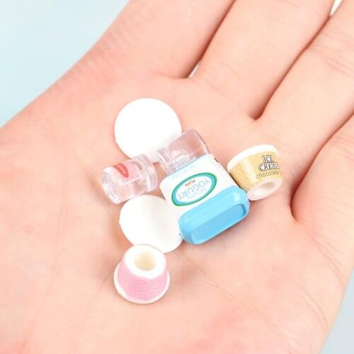 7Pcs Dollhouse Miniature Yogurt ice cream Milk Egg Pudding Cup Toys Doll Food Accessories For Doll House Decor