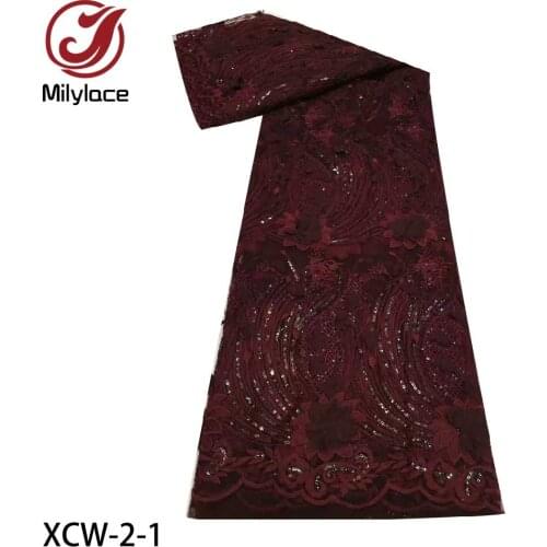 African Lace Fabric 2020 High Quality Embroidered Lace with Sequins Nigerian Lace Fabrics for Wedding XCW-2