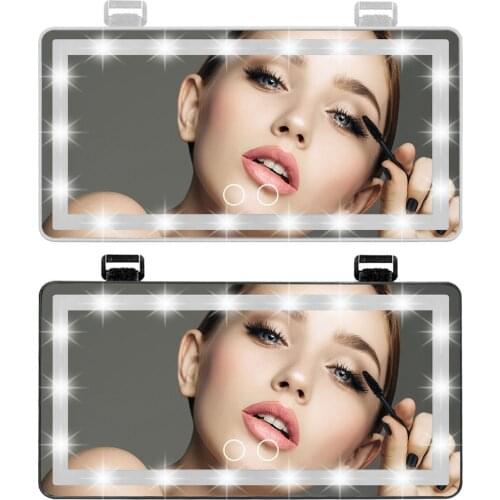 Car Mirror Vanity Makeup Mirror With 60 LED Lights 3 Lighting Mode Touch Switch Control Rear Sun Visor Mirror For Car Universal