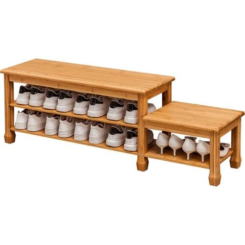 Bamboo shoe rack simple household space saving multi-function dust-proof multi-layer door small shoe can sit Shoe bench