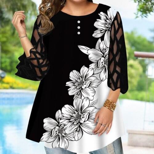 Boho Blouse Summer Printed Streetwear Womens Lace Splice Blouse Half Sleeve Female Tops Elegant Casual Fashion Lady Clothing