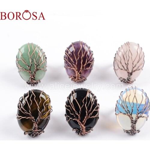 BOROSA 10PCS Size 6 Antique Golden Natural Multi-kind Gems Stone Rings Jewelry Natural Amethysts Ring WX1048