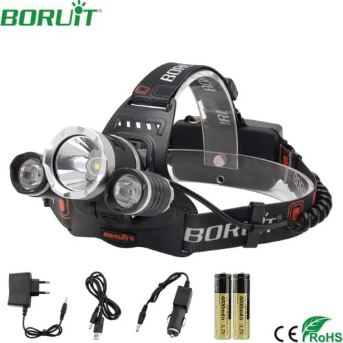 BORUiT Portable XML L2 LED Headlamp Flashlight Rechargeable Headlights Waterproof Camping Hunting Fishing Head Torch Light 18650