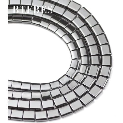 BTFBES Flat Square Black Natural Hematite Stone Two hole Charm Loose Beads For Jewelry Accessories Making Diy bracelets Earrings