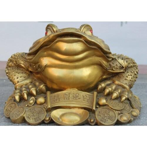 Fast shipping USPS to USA S2271 15" Chinese Brass animal Wealth Money Coin Golden Toad Spittor sculpture Statue