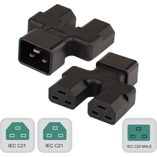 C20-2*C21 Two In One IEC320 C20 TO 2*IEC 320 C21 AC Power Adapter RConnector Converter Male To Female Socket Conversion Plug