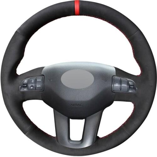 Black Suede Red Marker Hand-stitched Car Steering Wheel Cover for Kia Ceed Cee'd 2010-2012 Sportage 3 2011-2013 2014 2015
