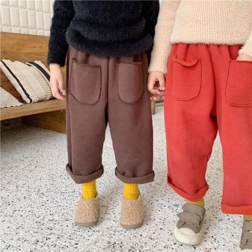 Toddler Kids Pants Korean Casual Loose Thick Trousers for Girls Baby Boys Sweatpants Autumn Winter Pocket Children Sweatpants