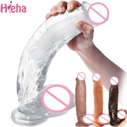 Hieha Long Realistic Dildo Jelly Artificial Penis Waterproof Adult Sex Toy Suction Cup Big Dildo Sex Toys for Women Sex Products