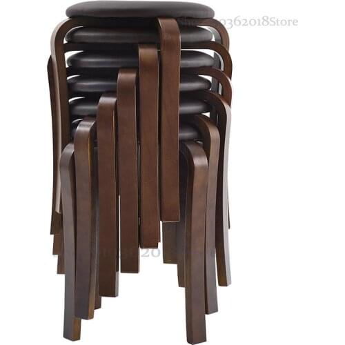 Home Solid Wood High Stool Fashion Dining Stool Creative Round Wooden Stool Simple Dining Table Stool Adult Stool
