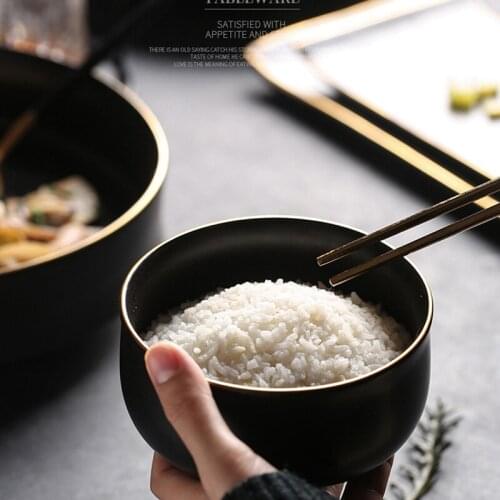 Household Japanese-style ceramic rice bowls, creative black tableware, personalized noodle bowls, soup bowls, simple tableware