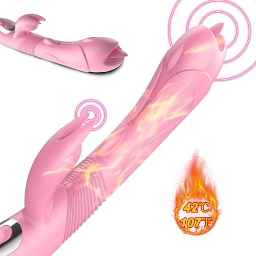 Heating Dildo Vibrator Tongue Licking Vagina Clitoris Stimulator for Women 12 Modes Rabbit Vibrator G Spot Masturbator Sex Toys