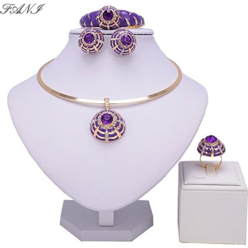 Fani nigerian bridal bead jewelry set women customer Dubai Gold-colorful crystal jewelry sets Wholesale african beads jewelry