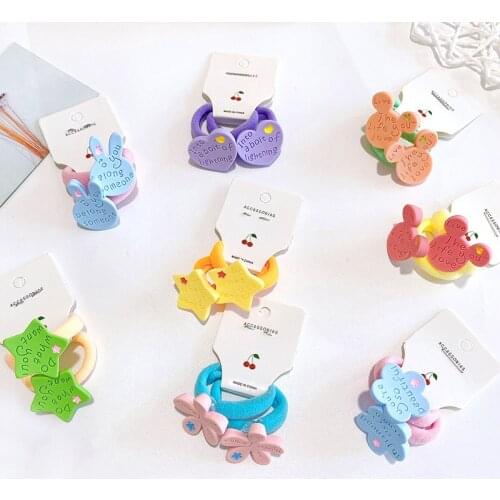 2PCS Girls Fruit Flower Cartoon Towel Ring Simple Basic Elastic Hair Bands Tie Scrunchie Ponytail Rubber Fashion Accessories