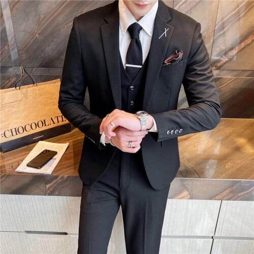 Suit suit mens business casual three-piece formal suit Korean style Slim groomsman groom wedding dress men