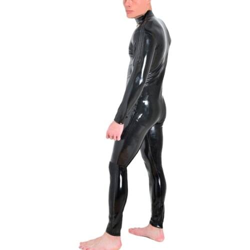 Handmade Two Shoulders Male Latex Catsuit Rubber Jumpsuit with Crotch Zip S-LCM158