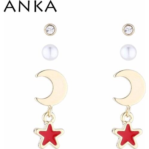 Simple Moon Star Stud Earrings Set For Woman Summer Fashion Jewelry Gift #142331