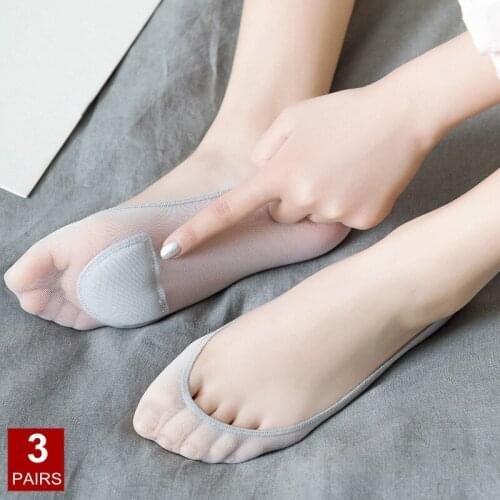 3 Pairs Invisible Socks Silicone Womens No Show Socks Non-slip Solid Color Short Socks Cute Thin