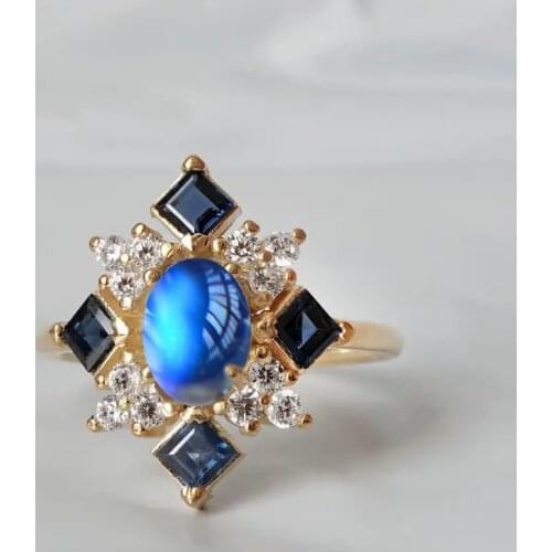 2020 Newest Gorgeous Geometric Blue Moonstone Zircon Ring For Women Ladies Bridal Wedding Party Aniversary Jewelry Accessories
