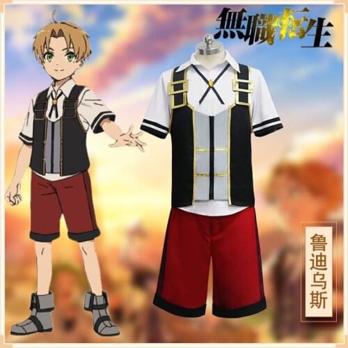 2021 New Anime Jobless Reincarnation Rudius Costume Party Clothing Sets T-Shirt Vest Short Costume