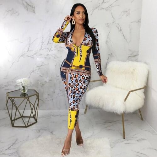 2021 New Young Party Lady Fashion V Neck Long Sleeve Skinny Long Dress Sexy Tight Club Party Lady Fashion Dress