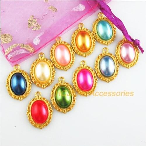 20 New Flower Charms Gold Color Oval Acrylic Mixed Pendants 16.5x23mm