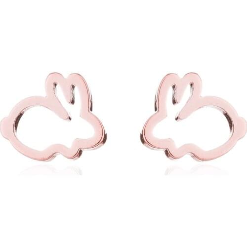 Hollow Stainless Steel Cute Rabbit Bunny Earring For Girl Ear Stud Fashion Jewelry Cute Animal Party Anniversary Stud Earrings