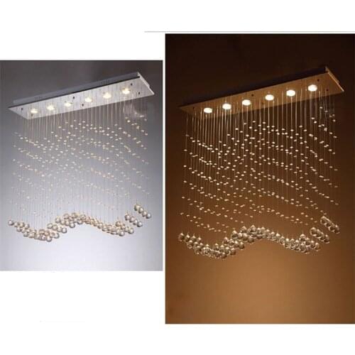 Simple rectangular wave restaurant chandelier modern bedroom LED ceiling lamp curtain partition living room crystal lamp led