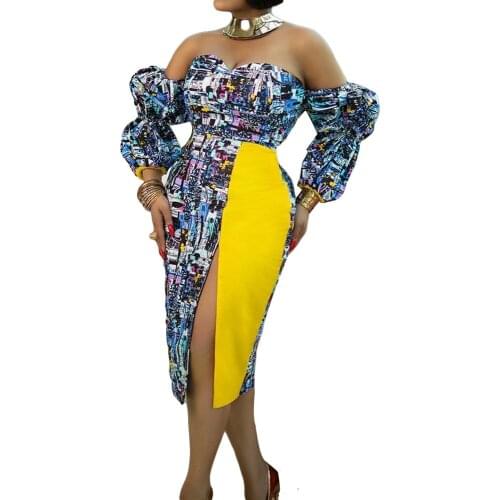 Zoctuo Printing Sexy Dresses Long Sleeve Off Shoulder Elegant Dress High Slit Pleated Fashion Slim Party Club Autumn Vestidos